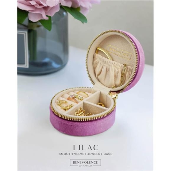 Plush Velvet Travel Jewelry Box Organizer, Mini Travel Jewelry Case Lilac - Picture 6 of 7